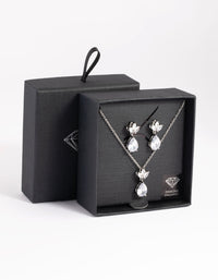 Rhodium Diamond Simulant Marquise Necklace & Earrings Set - link has visual effect only