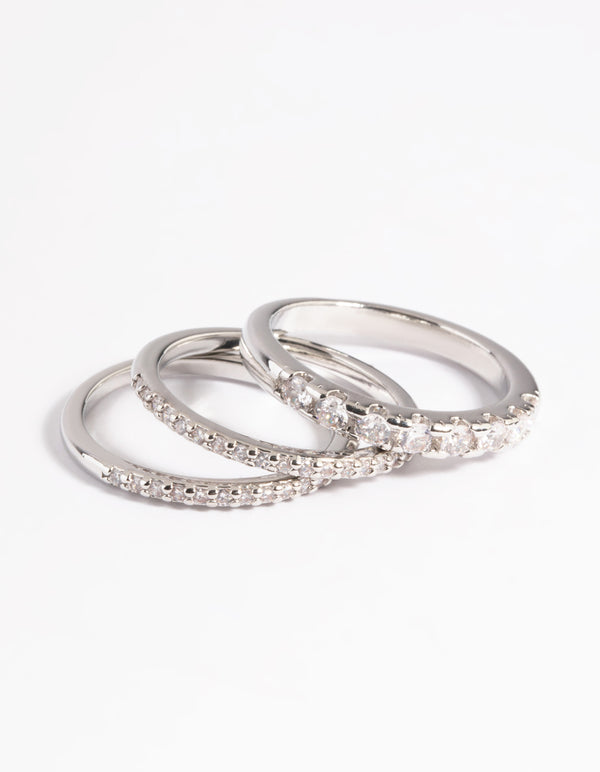 Rhodium Diamond Simulant Baguette Ring Pack