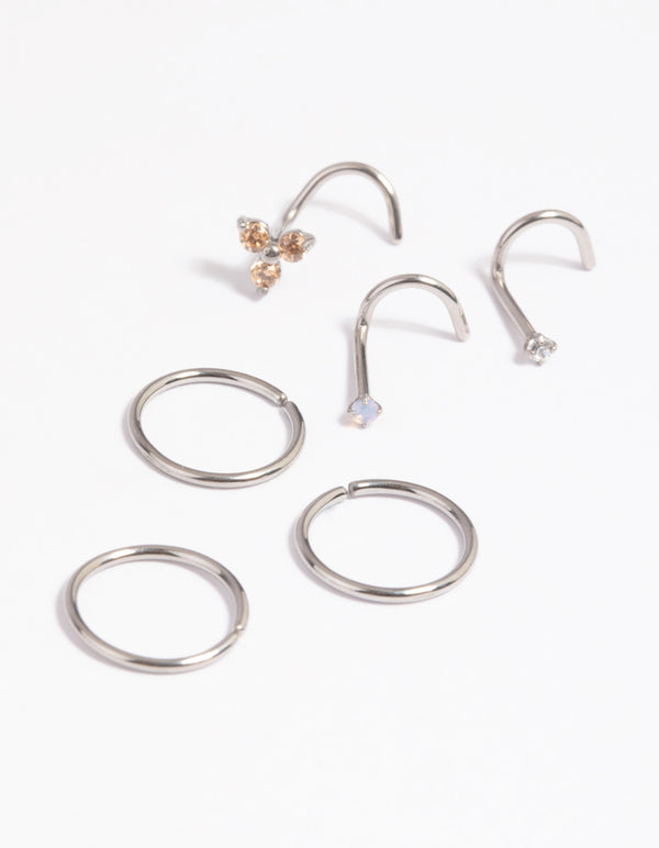 Surgical Steel Diamante Nose Stud 6-Pack