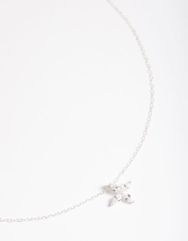 Sterling Silver Cubic Zirconia Marquise Cross Necklace