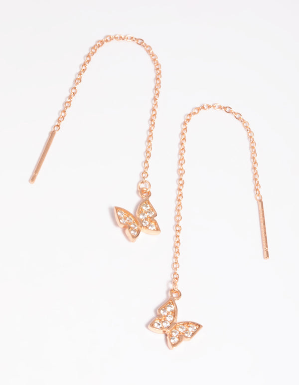 Rose Gold Plated Sterling SIlver Butterfly Drop Earrings