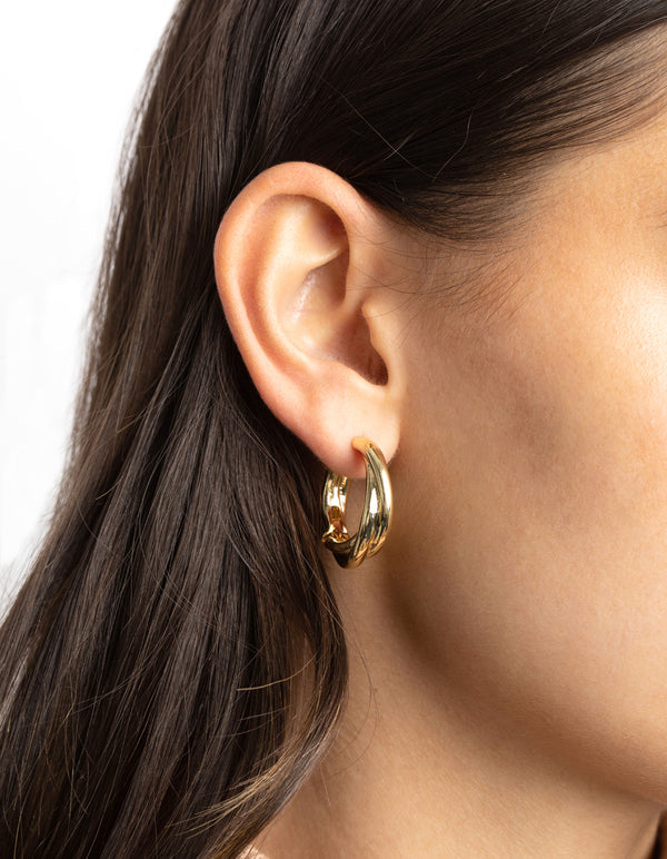 Gold Plated Chunky Molten Huggie Hoop Earrings