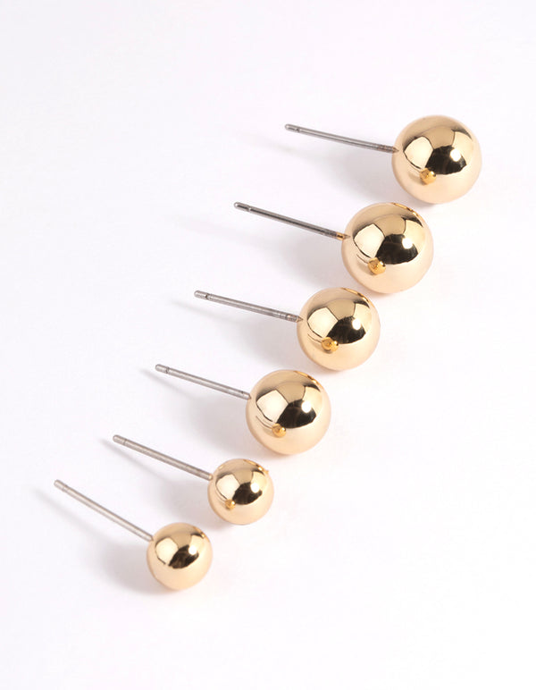 Gold Plated Brass Ascending Ball Stud Earrings