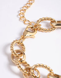 Gold Plated Oval Chain Layered Bracelet - link has visual effect only