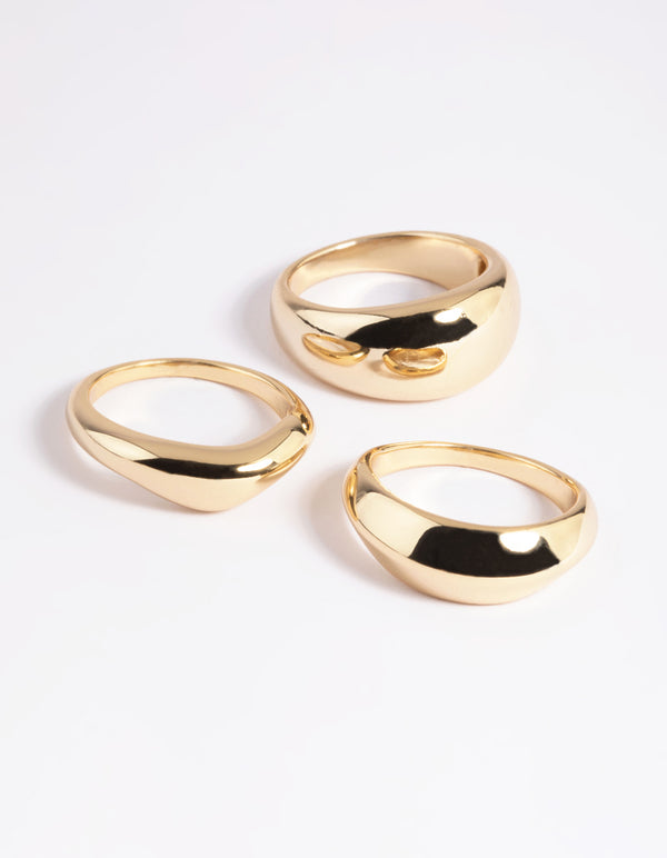 Gold Plated Dome Ring Stack Pack