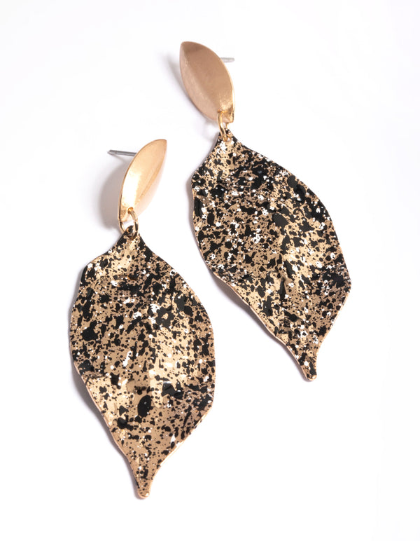Gold Leaf Splatter Drop Earrings
