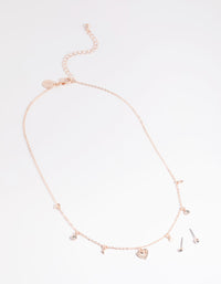 Rose Gold Heart Droplet Necklace & Earrings Set - link has visual effect only