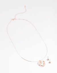Rose Gold Heart Necklace & Earrings Set - link has visual effect only