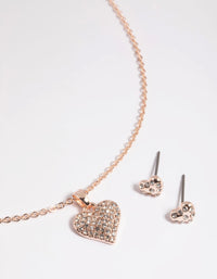 Rose Gold Pave Heart Necklace & Earrings Set - link has visual effect only