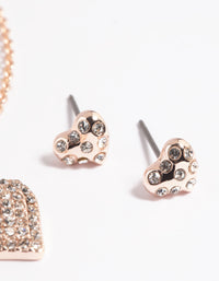 Rose Gold Pave Heart Necklace & Earrings Set - link has visual effect only