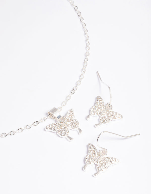 Diamante Pave Butterfly Necklace & Earrings Set