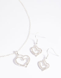 Silver Diamante Heart Necklace & Earrings Set - link has visual effect only