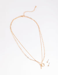 Gold Fob Necklace & Earrings Set - link has visual effect only