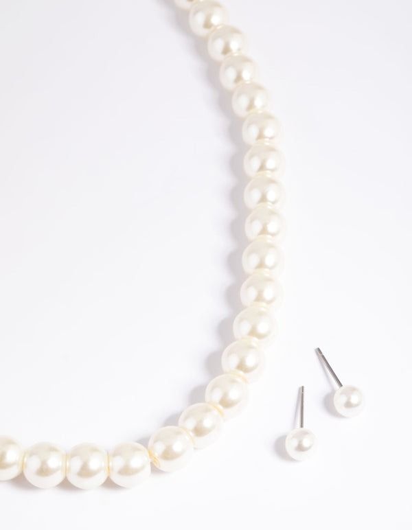 Gold Pearl Necklace & Earring Set