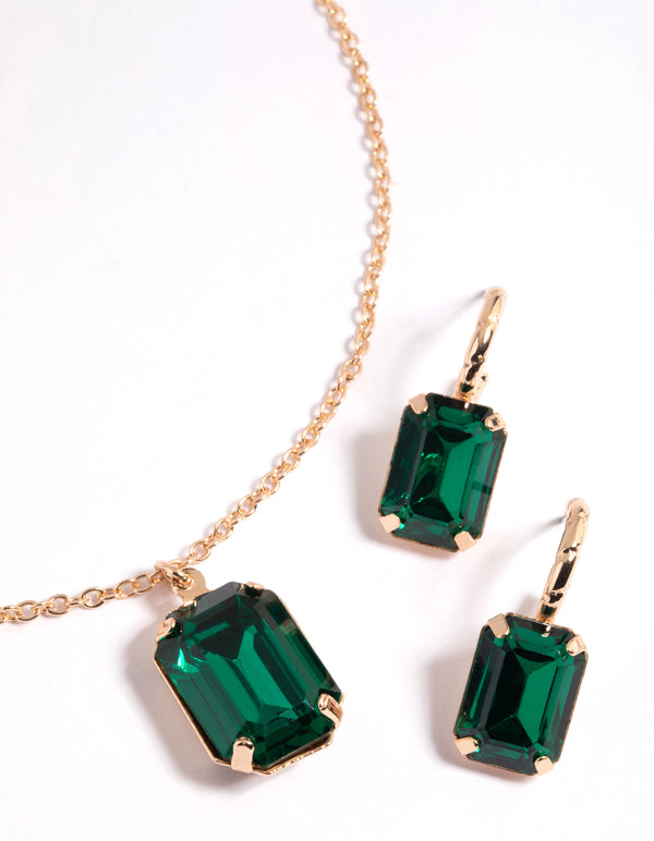 Emerald Green Necklace & Huggie Earrings Set