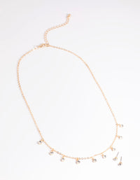 Gold Diamante Droplet Necklace & Earrings Set - link has visual effect only