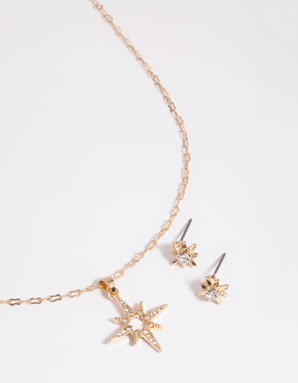 Gold Celestial Diamante Necklace & Earrings Set
