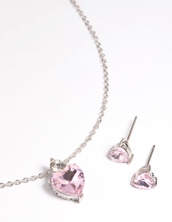 Pink Heart Necklace & Earrings Set