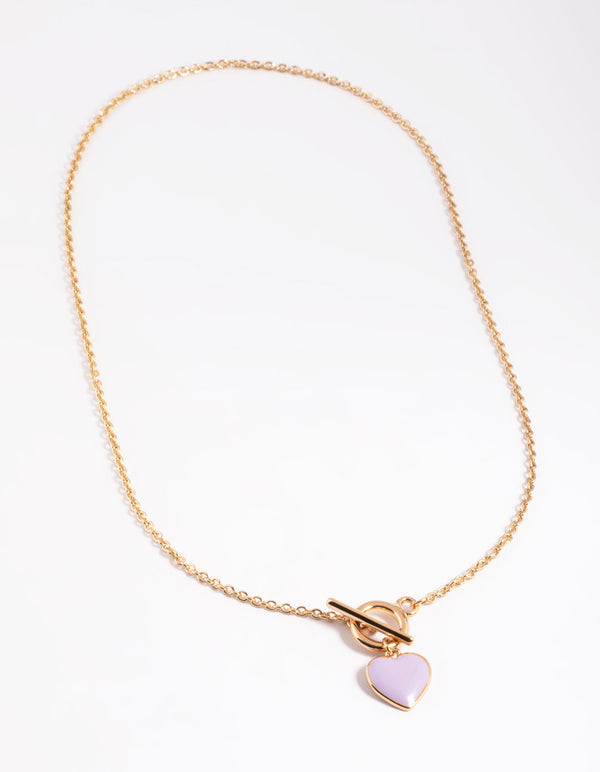 Purple T-Bar Enamel Heart Necklace