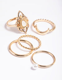 Gold Filigree Pearl Rings 5-Pack - link has visual effect only