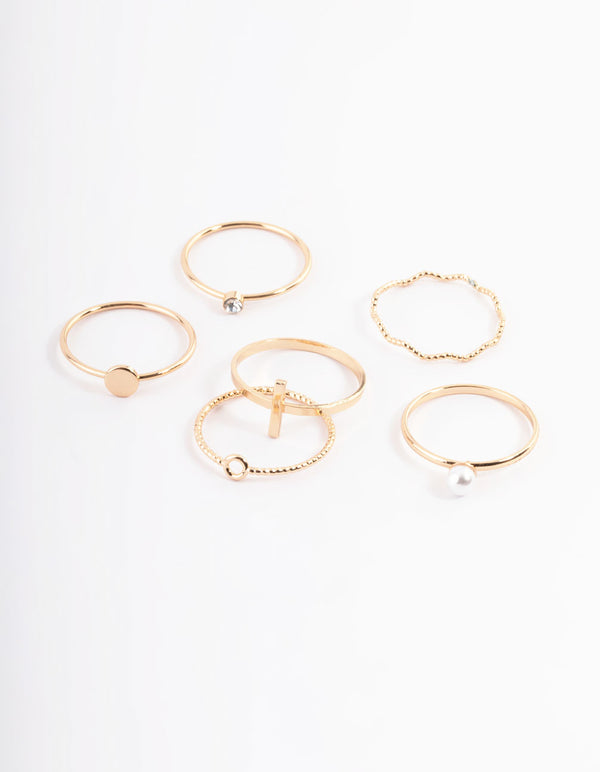 Gold Dainty Pearly Ring 6-Pack