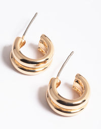 Gold Mini Double Chubby Huggie Earrings - link has visual effect only