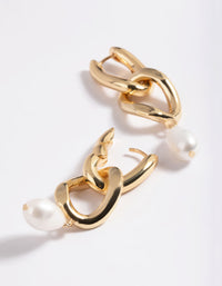 Gold Plated Freshwater Pearl Molten Drop Earrings - link has visual effect only