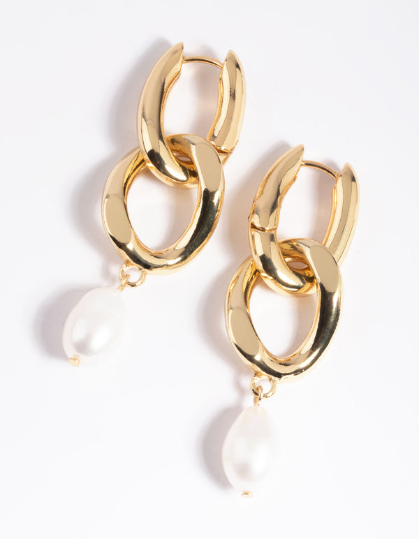 Gold Plated Freshwater Pearl Molten Drop Earrings