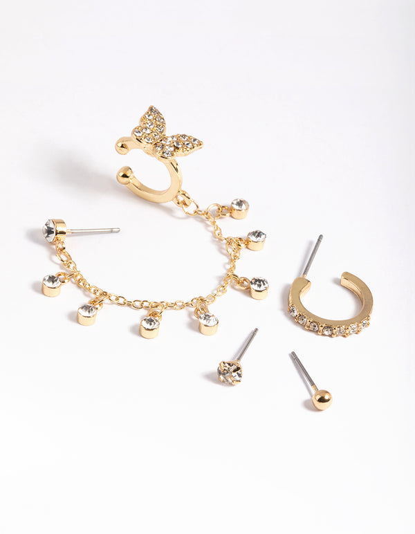 Gold Plated Butterfly Earring Stack Pack