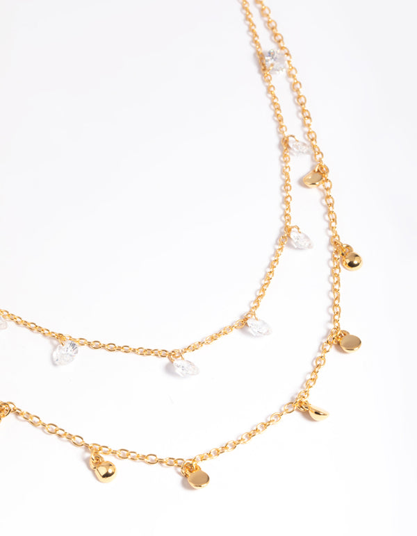 Gold Plated Cubic Zirconia Layered Necklace