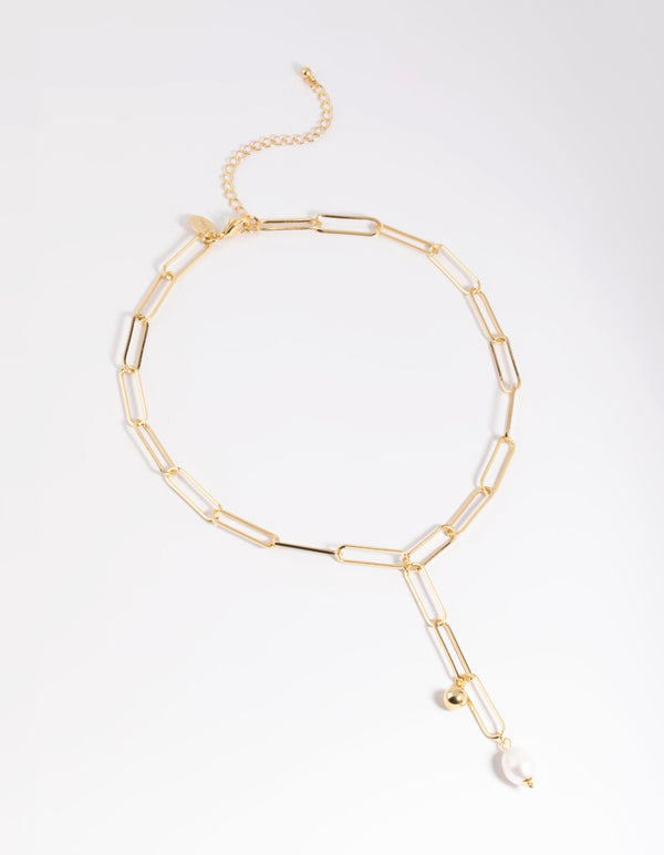 Gold Plated Freshwater Pearl Lariat Necklace