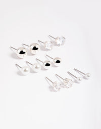 Silver Diamante Pearl Stud Earrings 6-Pack - link has visual effect only