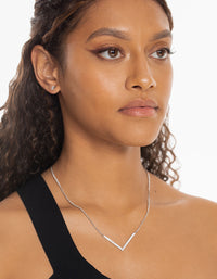 Rhodium Cubic Zirconia Necklace & Stud Earrings - link has visual effect only