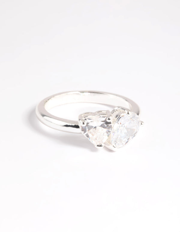 Silver Plated Cubic Zirconia Heart Ring
