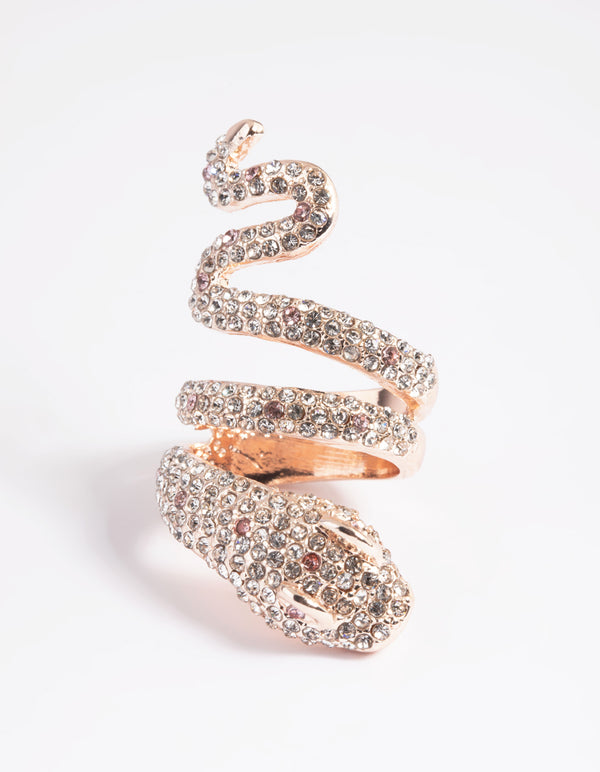 Rose Gold Diamante Snake Ring