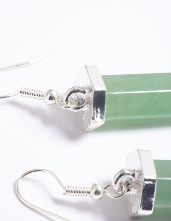 Silver Green Aventurine Shard Drop Earrings
