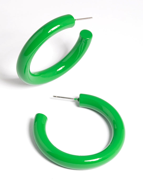 Glossy Green 40mm Hoop Earrings