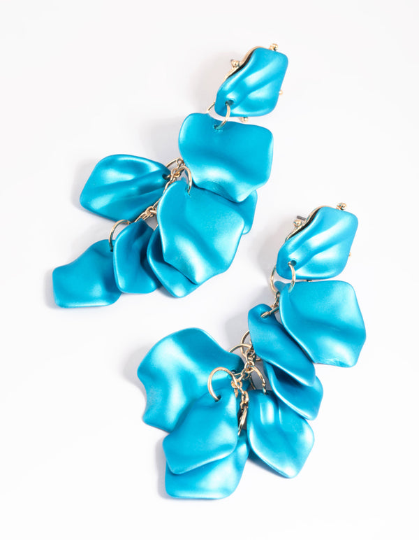 Blue Pearlised Petal Drop Earrings