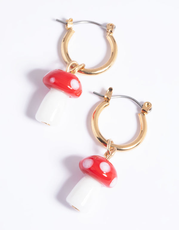 90s Red Mushroom Huggie Hoop Earrings