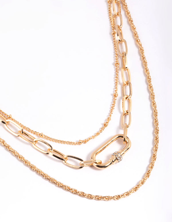 Gold Carabiner Layered Necklace