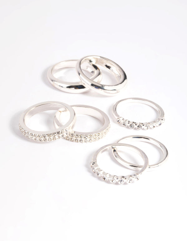 Silver Diamante Ring Stack Pack