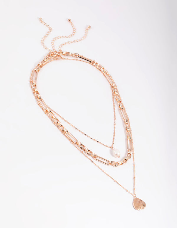 Rose Gold Multi Row Pearl & Coin Necklaces - Lovisa