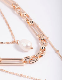 Rose Gold Multi Row Pearl & Coin Necklaces - link has visual effect only