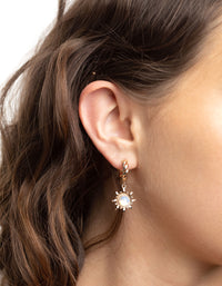 Gold Moonstone Celestial Huggie Hoop Earrings - link has visual effect only