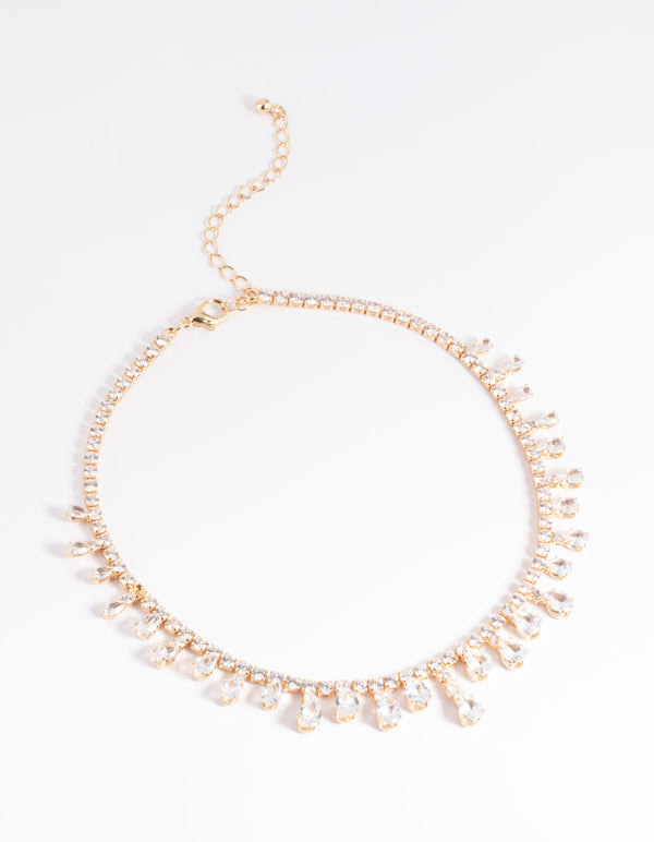 Gold Cubic Zirconia Droplet Choker