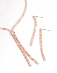 Rose Gold Cubic Zirconia Cupchain Earring & Necklace Set - link has visual effect only