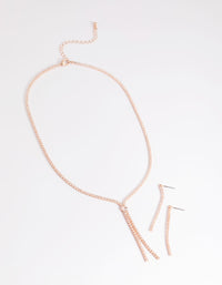 Rose Gold Cubic Zirconia Cupchain Earring & Necklace Set - link has visual effect only