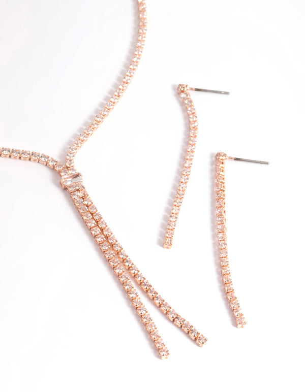 Rose Gold Cubic Zirconia Cupchain Earring & Necklace Set