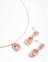 Diamond Simulant Rose Gold Double Teardrop Necklace & Earring Set - link has visual effect only