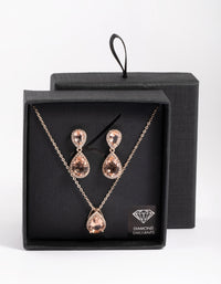Diamond Simulant Rose Gold Double Teardrop Necklace & Earring Set - link has visual effect only